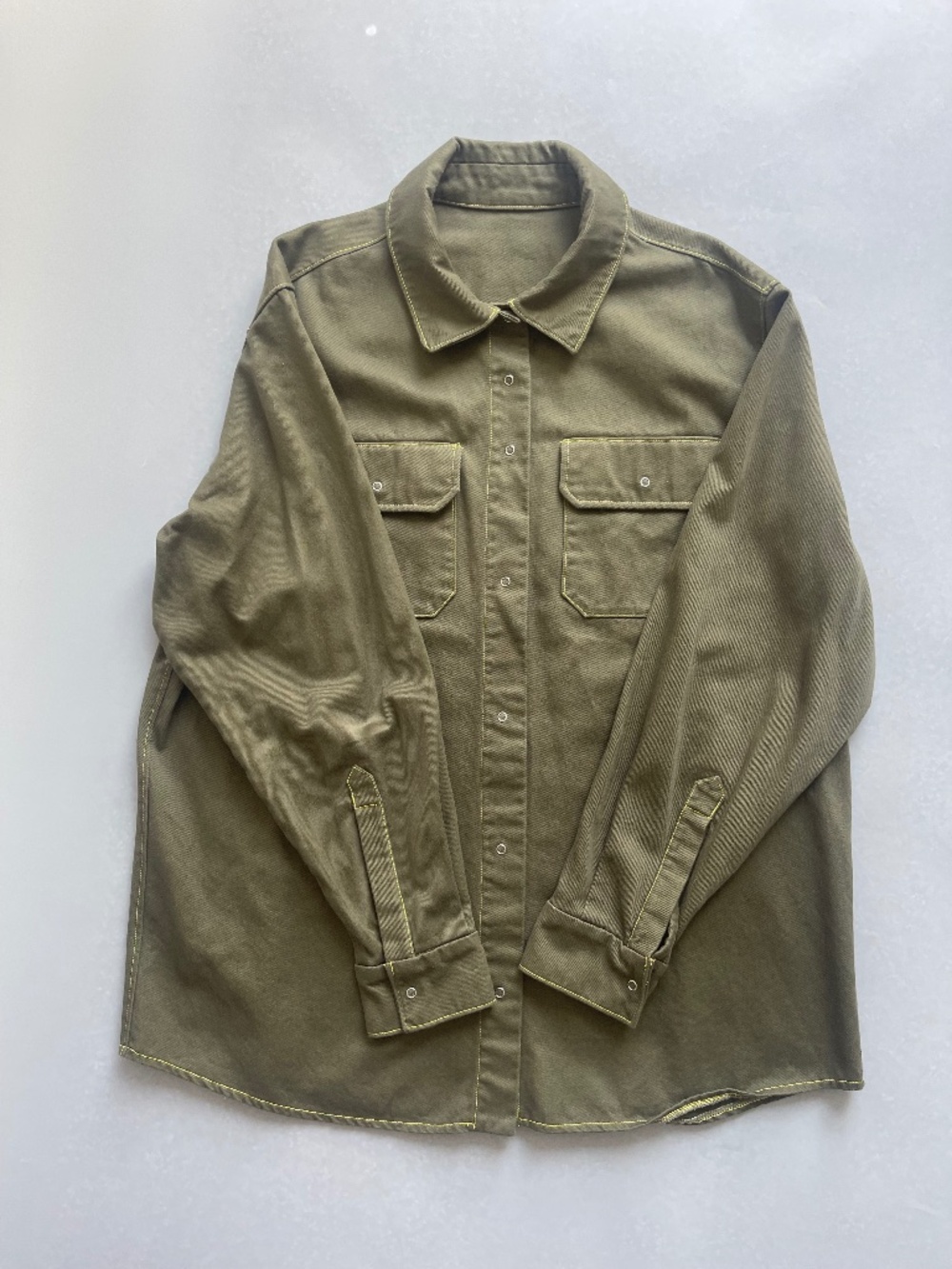 Custom Olive Green Work Shirt Men’s 2XL Snap Button Cotton